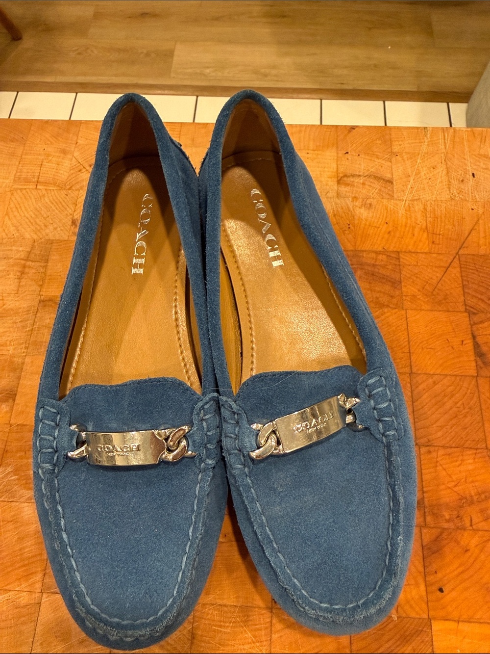 COACH Blue Suede Metal-Bit Driving Loafers